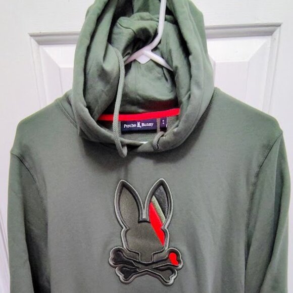 PSYCHO BUNNY SMALL GREEN AND ORANGE PULLOVOER HOODIE WITH KANGAROO POCKET - Picture 1 of 3